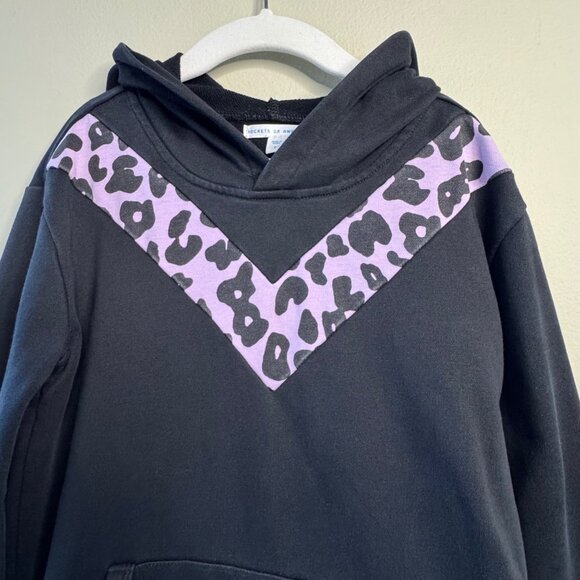 ROCKETS OF AWESOME Sweatshirt Hoodie Dress Girls 7 Black Purple Leopard - Picture 3 of 7